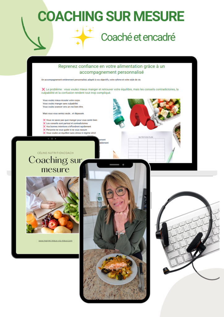 Illustration du coaching sur mesure à distance : ordinateur, tablette et mobile pour symboliser les séances en visio