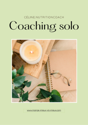 Photo du programme Coaching Solo montrant un aperçu des guides et fiches pratiques pour un coaching nutrition personnalisé, avec des recettes et outils pour progresser à son rythme.