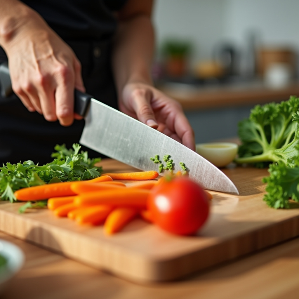 Couteaux de cuisine utilisés pour préparer les légumes et recettes en batch cooking