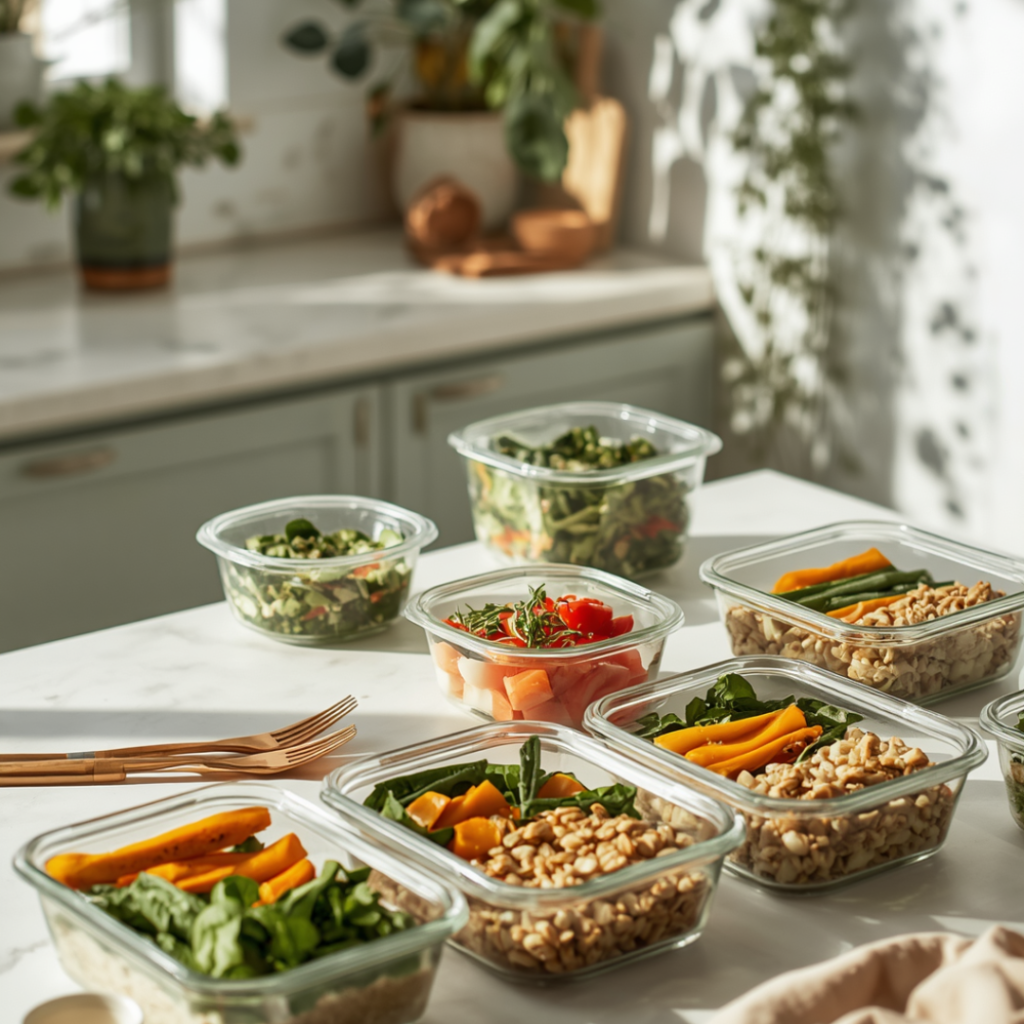 Organisation de menus batch cooking avec planning de repas et préparation des courses