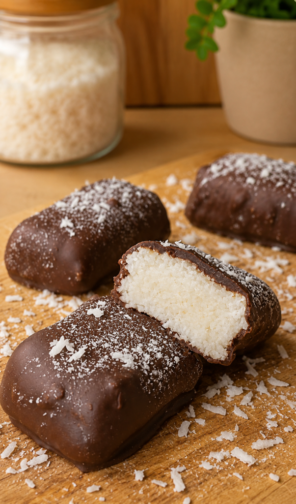 Découvrez nos biscuits revisités, une version saine de la célèbre barre chocolatée Bounty, faite avec des ingrédients naturels et sans conservateurs.