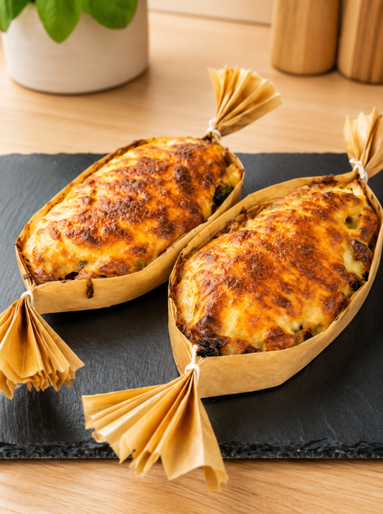 Plats de Papillotes de légumes gourmandes : brocolis, chou-fleur et pommes de terre, accompagnés d'une escalope de dinde marinée. Une explosion de saveurs saines emballées dans des papillotes, prête à ravir vos papilles avec des ingrédients soigneusement sélectionnés. Une option équilibrée pour un repas délicieux et nourrissant.