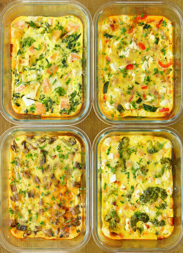 Quiche en 4 versions pour le batch cooking avec saumon, légumes, champignons et brocoli