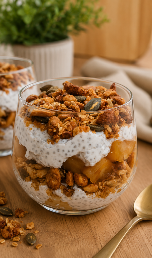 Verrines exquises à l'ananas juteux, à la douceur du coco, au croustillant du granola et à la santé des graines de chia, un mélange délicieux pour ravir vos papilles et nourrir votre corps